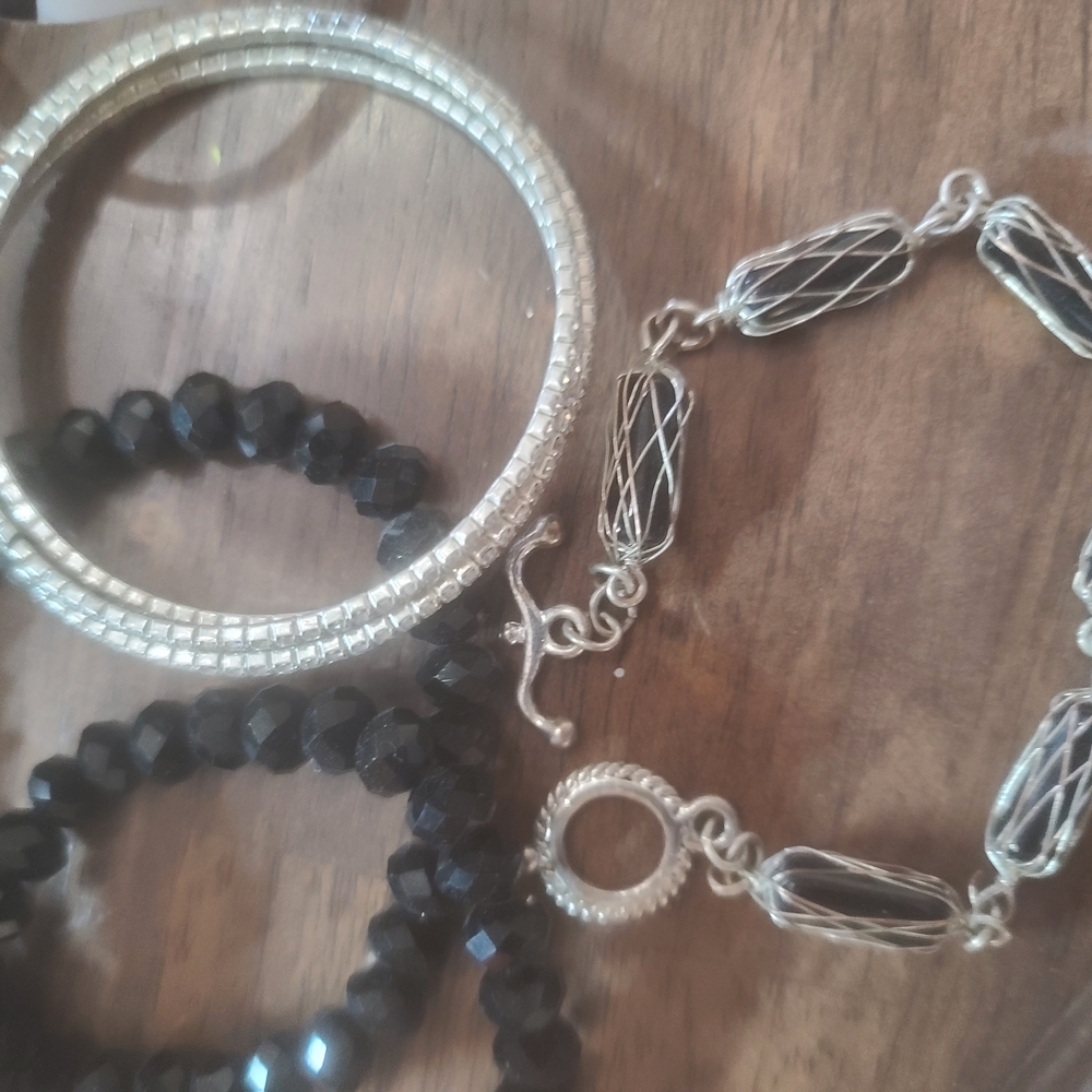 Silver and Black Modern Stackable Bracelets